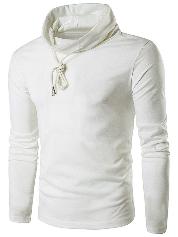 Sleeve Drawstring Cowl Long Neck T-Shirt - Blanc 2XL