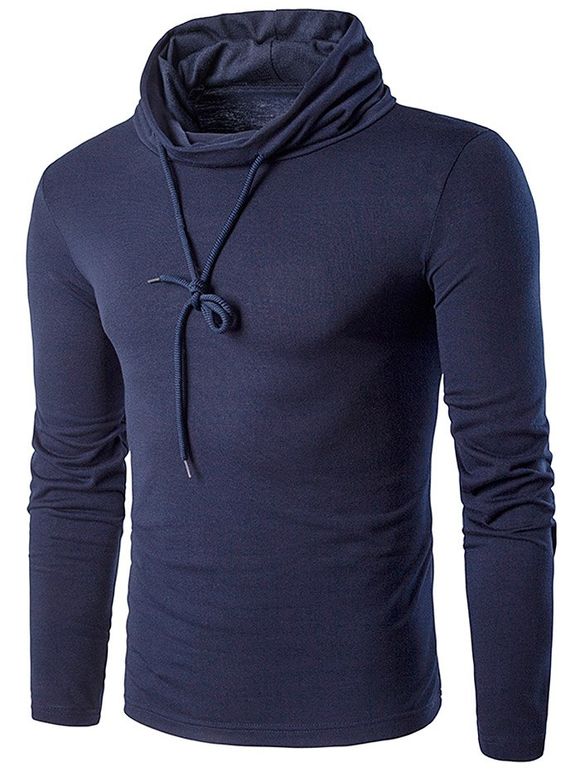 Sleeve Drawstring Cowl Long Neck T-Shirt - Cadetblue S