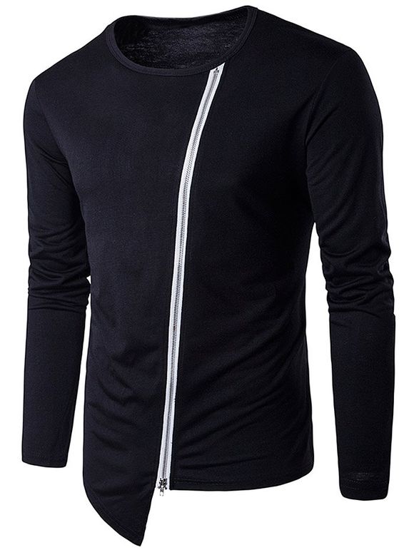 Manches longues Oblique Zip Up Design T-shirt - Noir S