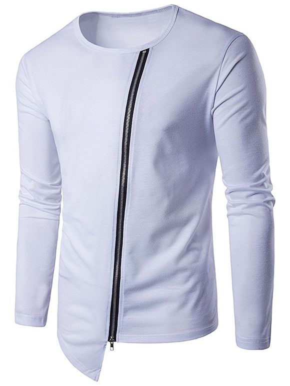 Manches longues Oblique Zip Up Design T-shirt - Blanc XL