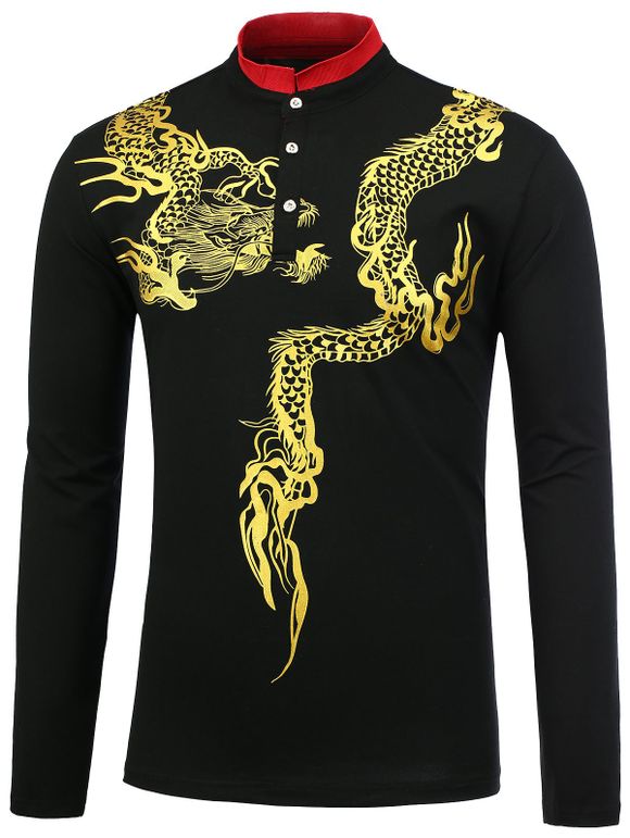 Pied de col du Dragon Print Shirt - Noir M