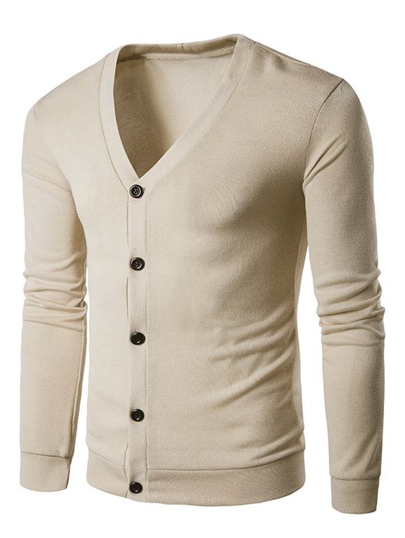 Manteaux de coton Cardigan à poitrine unique - Beige 2XL