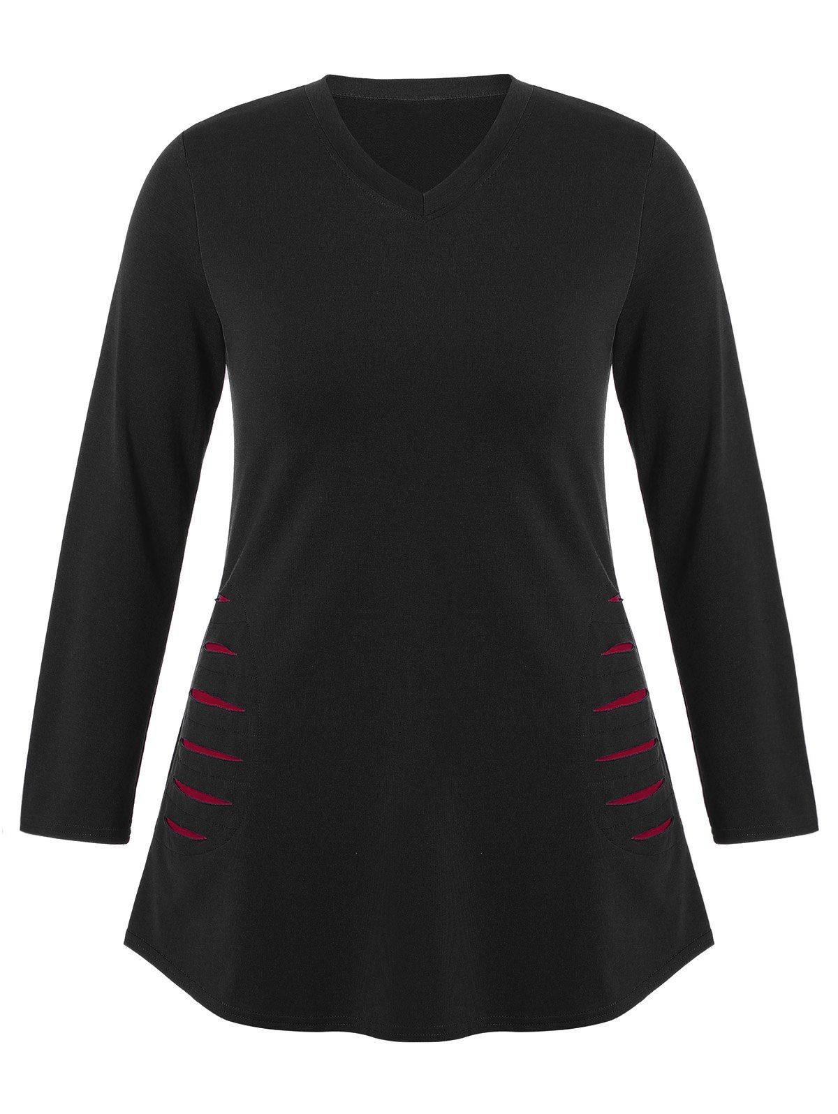 

Ripped Plus Size Long T-Shirt, Black