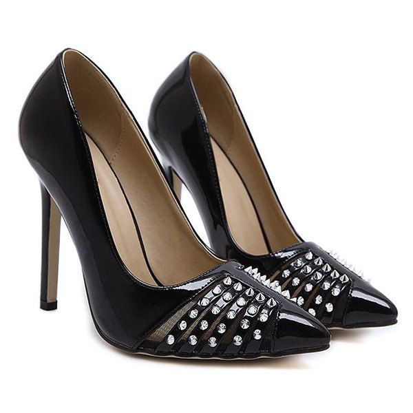 

Metal Rivets Mesh Pumps, Black