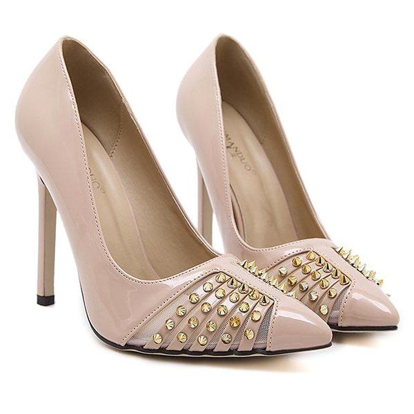 

Metal Rivets Mesh Pumps, Apricot