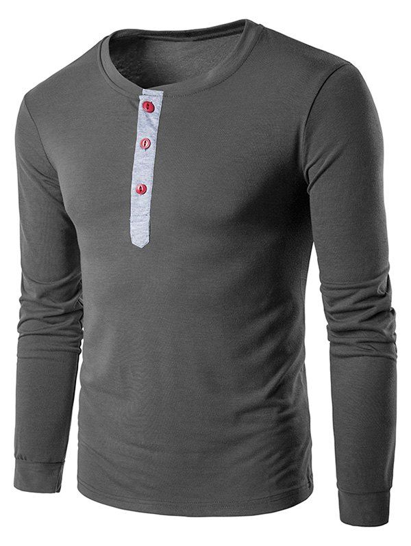 

Buttons Panel Long Sleeve T-Shirt, Deep gray