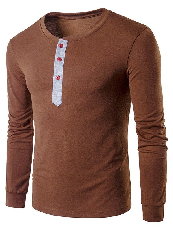 

Buttons Panel Long Sleeve T-Shirt, Brown