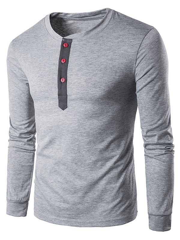

Buttons Panel Long Sleeve T-Shirt, Light gray