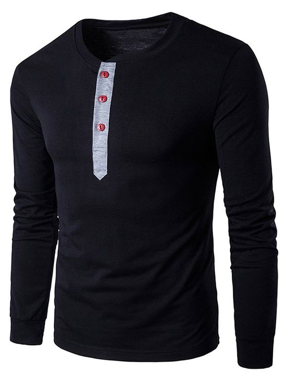 Boutons manches Panneau long T-shirt - Noir L