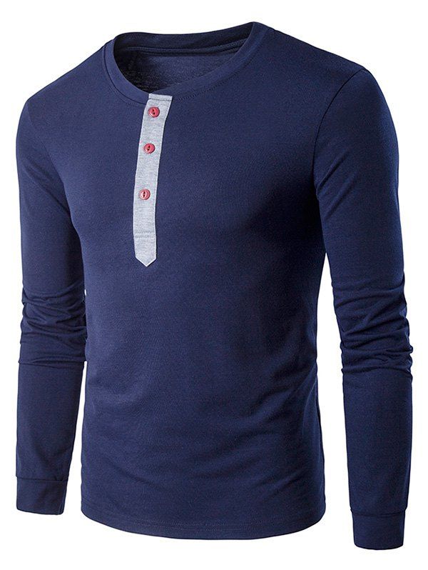 

Buttons Panel Long Sleeve T-Shirt, Cadetblue
