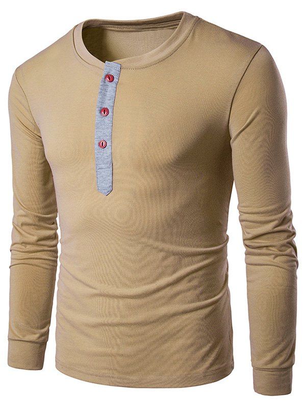 

Buttons Panel Long Sleeve T-Shirt, Khaki