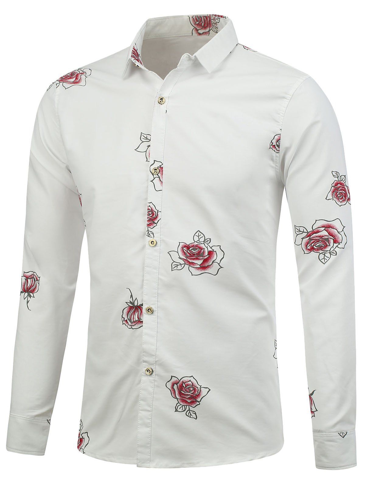 

Long Sleeve Shirt with Flower Pattern, White