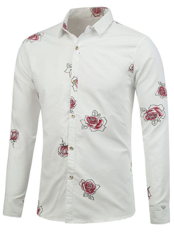 Shirt à manches longues avec motif fleur - Blanc M