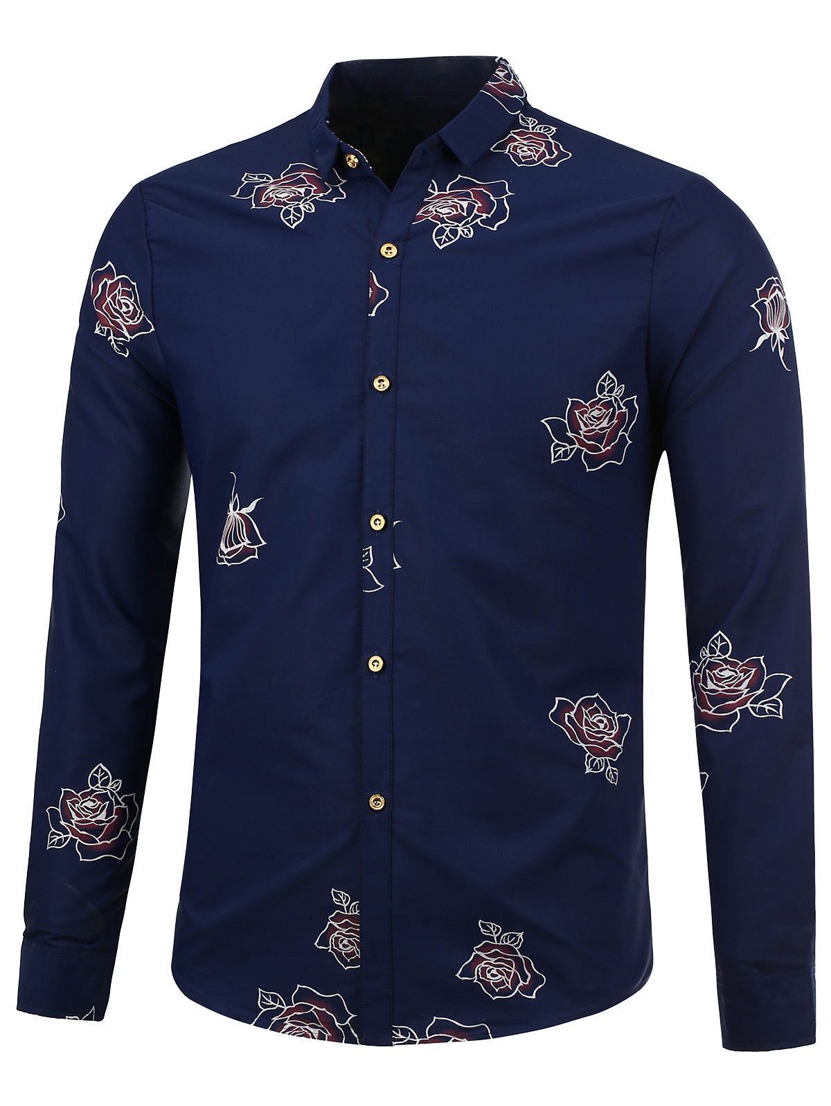 

Long Sleeve Shirt with Flower Pattern, Sapphire blue
