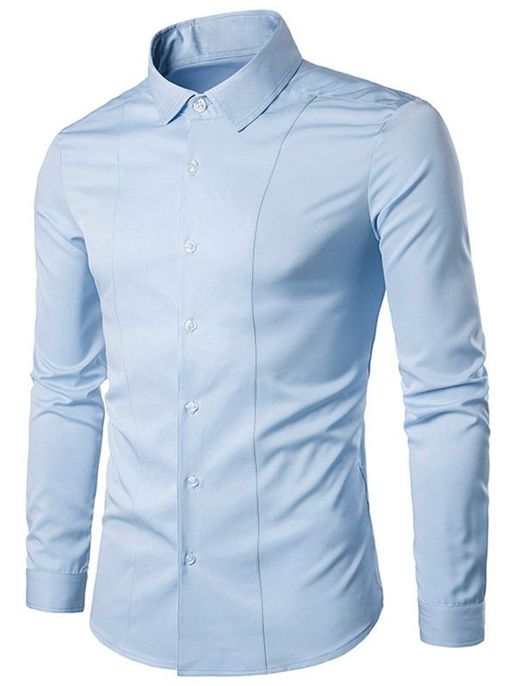 Long Sleeve Slimming Shirt - Bleu clair 2XL