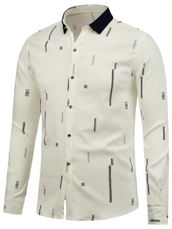 Shirt Color Block Imprimé à manches longues - Blanc 2XL