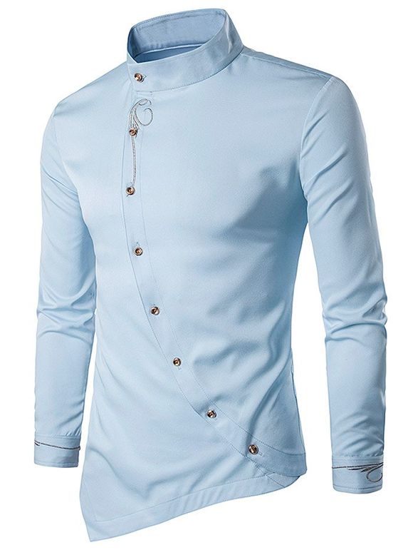 Brodé Bouton Oblique Conception shirt - Bleu clair L