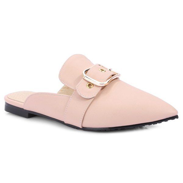 

Pointed Toe Belt Buckle Slippers, Pink