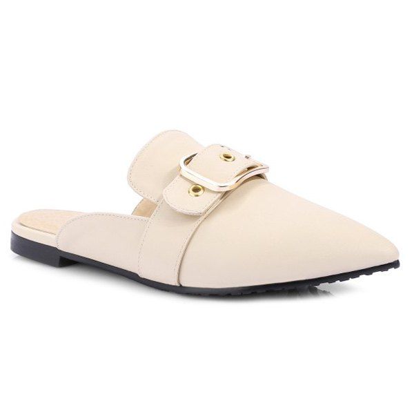 

Pointed Toe Belt Buckle Slippers, Off-white