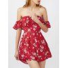 Off The Shoulder Ruffle Floral Print Romper - Rouge S