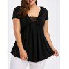 T-shirt Grande Taille à Joint en Dentelle à Taille Empire - Noir 3XL