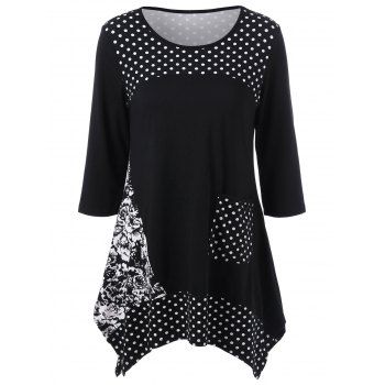 [17% OFF] 2024 Single Pocket Polka Dot And Floral T-Shirt In BLACK ...