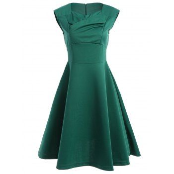[41% OFF] 2023 Retro Ruched Sweetheart Neck Flare Dress In GREEN ...