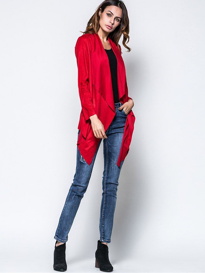 

Draped Open Front Jacket, Deep red