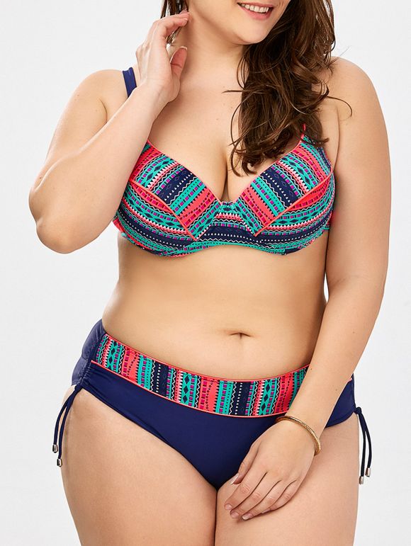 Bikini Push-Up Grande Taille à Imprimé Tribal à Armature - multicolore 2XL