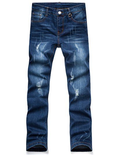 Straight Jeans Distressed - Bleu Toile de Jean 34