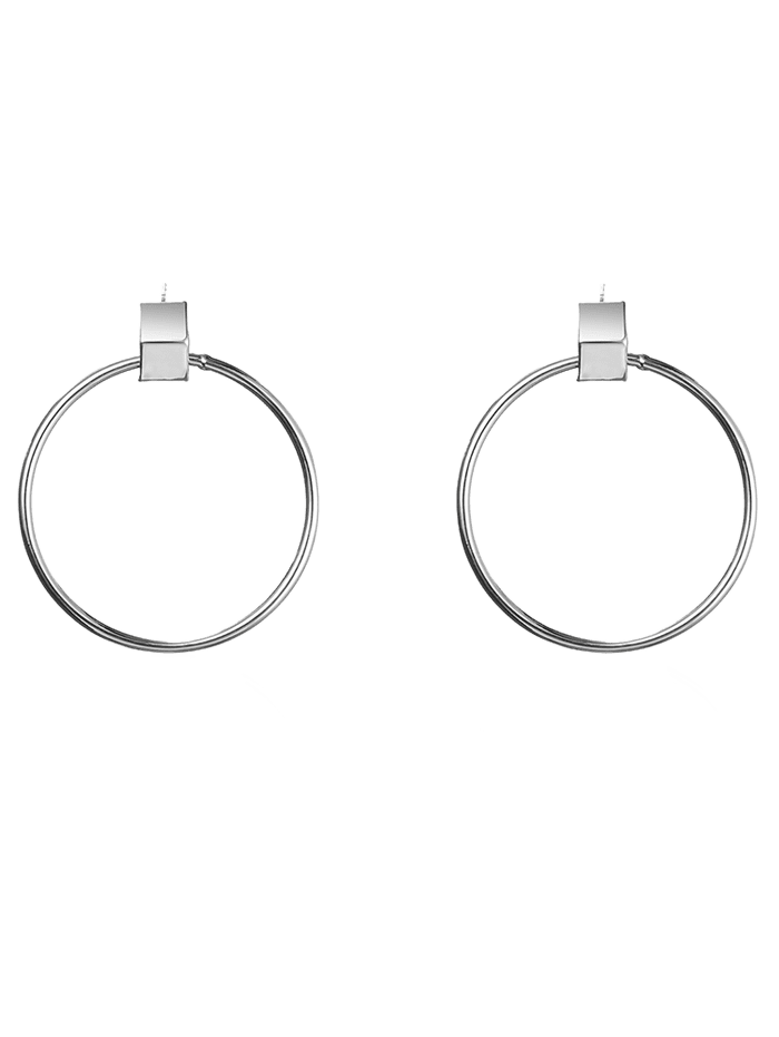 

Circle Hollowed Earrings, Silver