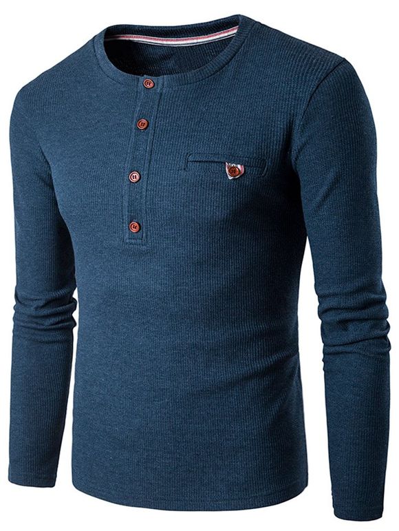Boutons manches longues design en tricot Blends T-shirt - Cadetblue XL