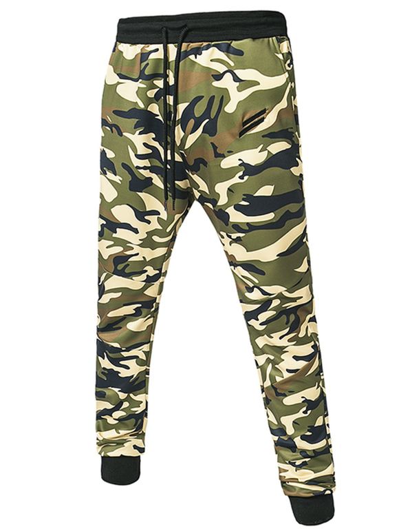 Drawstring Camo Imprimer Jogger Pantalon - VERT D'ARMEE Camouflage 32