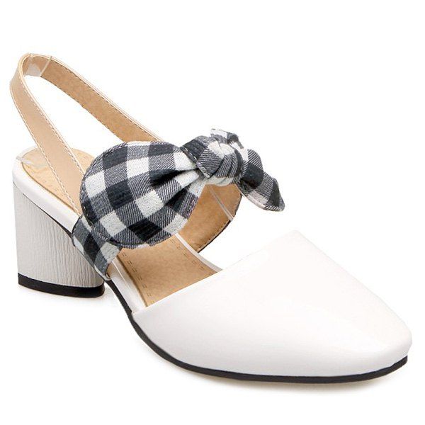 Chunky Heel Bowknot Pumps - WHITE 37