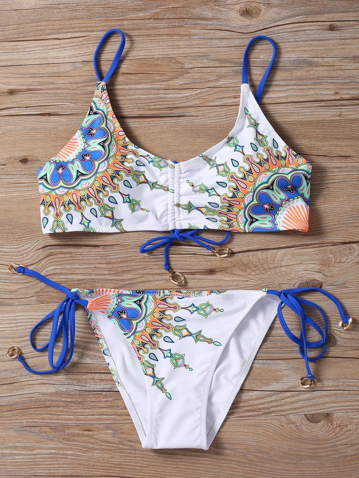 

Self Tie Printed Low Waist Bikini, White