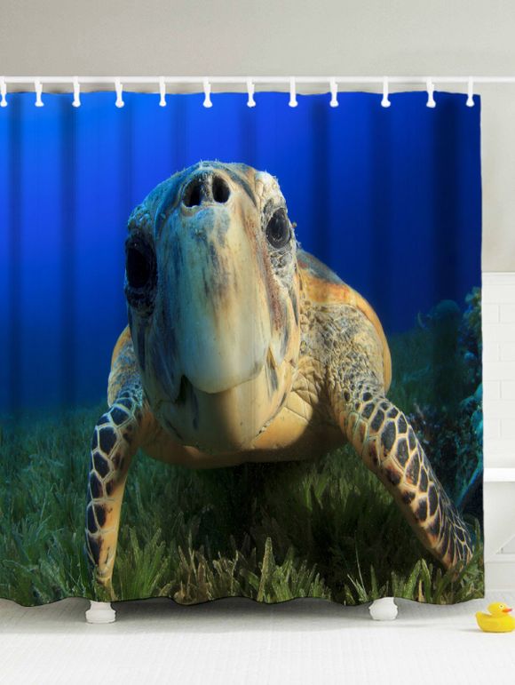 3D Print Sea Turtle Rideau de douche avec crochets - Bleu profond 180*200CM