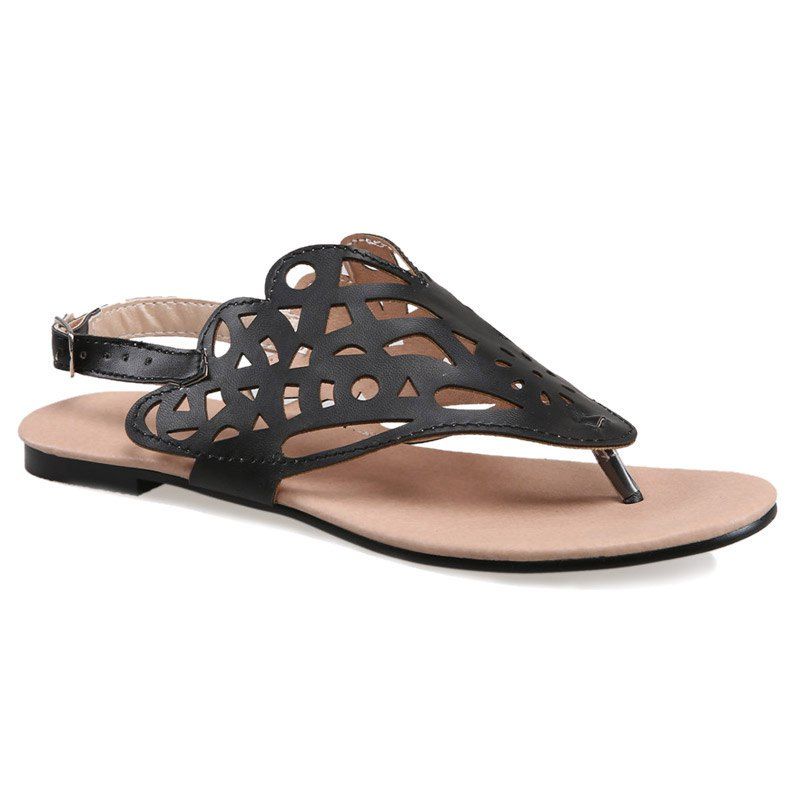 

Faux Leather Hollow Out Sandals, Black