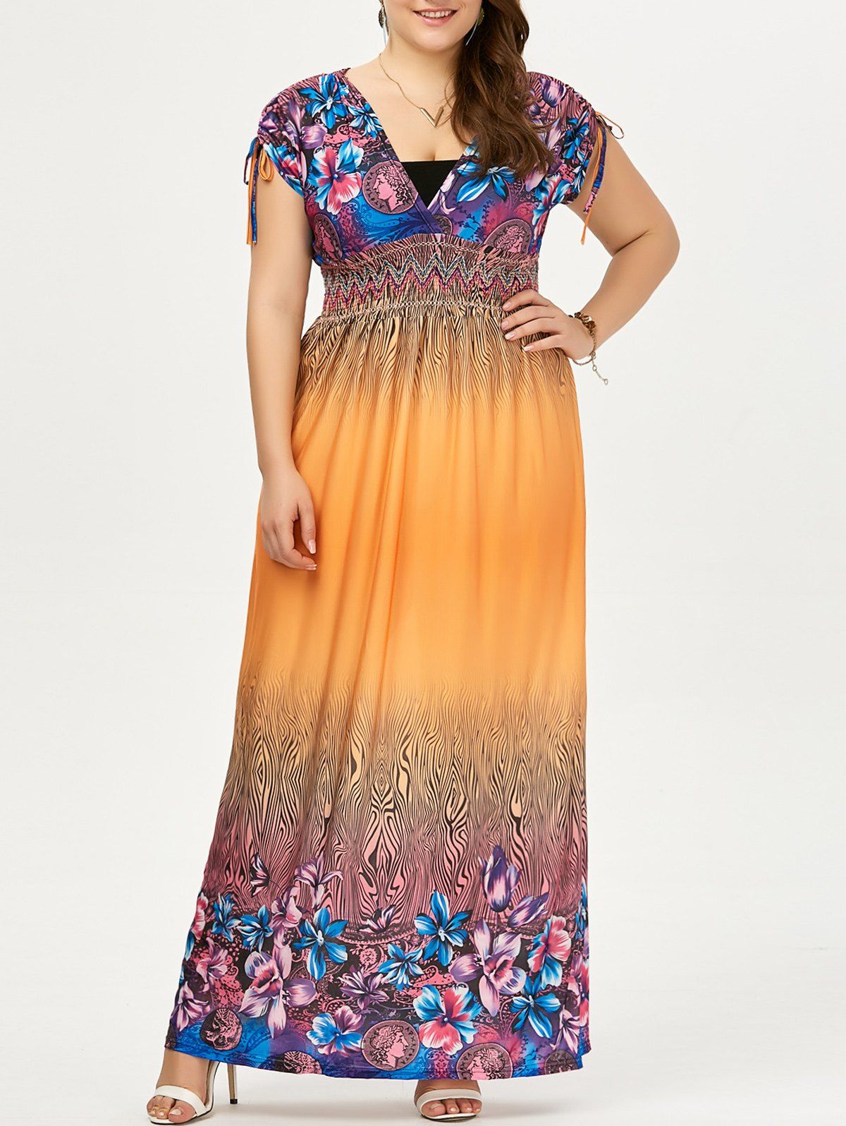 [17% OFF] 2021 Plus Size Long Ombre Printed Maxi Boho Dress In ORANGE ...