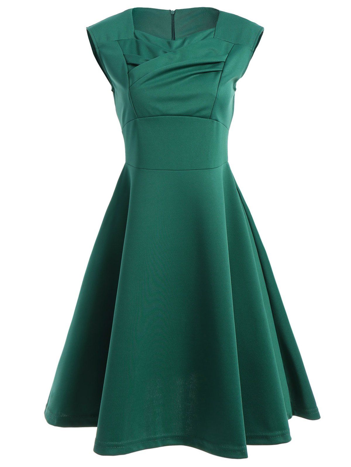 [41% OFF] 2021 Retro Ruched Sweetheart Neck Flare Dress In GREEN ...