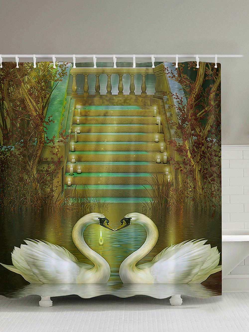 [41% OFF] 2021 Swan Heart Print Bath Decor Shower Curtain In BROWN ...