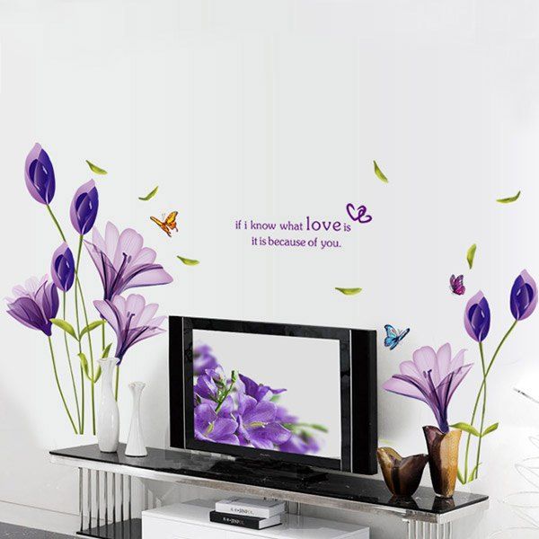 

Romantic Lily Love Proverb Wall Stickers, Purple