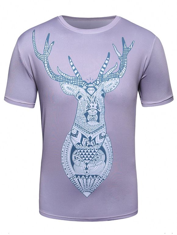 T-Shirt à Col Ras-de-Cou Motif Élan Style Géométrique - multicolore XL
