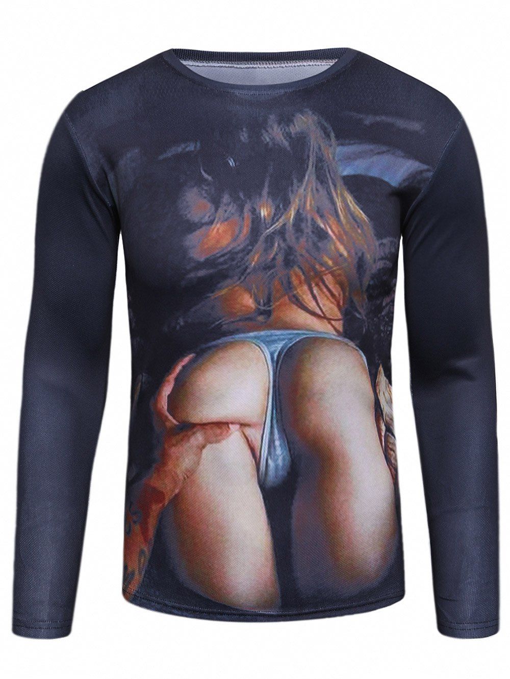 

Long Sleeve 3D Girl Arse Print T-Shirt, Colormix