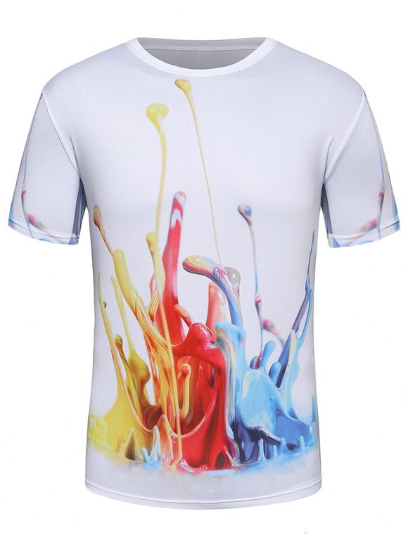 T-shirt Imprimé Peinture éclaboussée 3D - Blanc 2XL