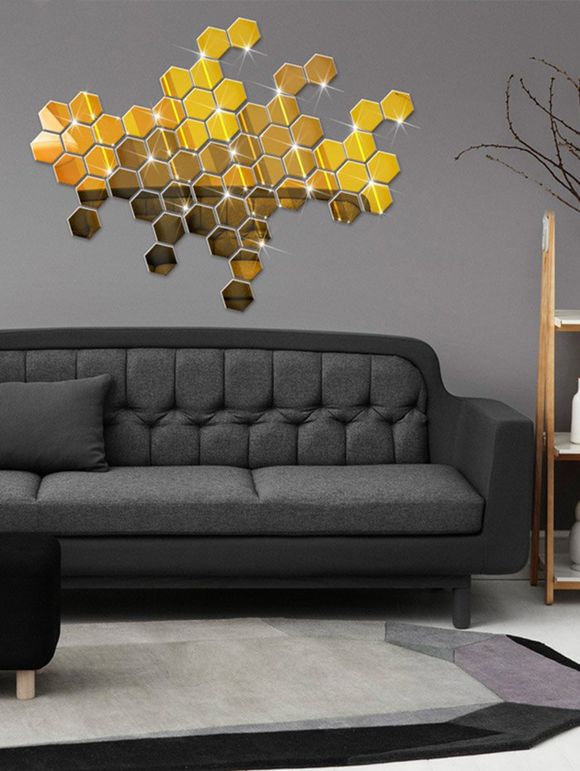12 Pcs Décoration Maison Autocollant Mural Hexagonal 3D - d'or 