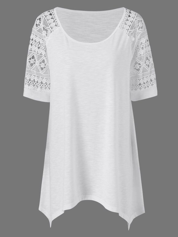 T-shirt Asymétrique à Manches Raglan en Crochet Grande Taille - Blanc 5XL