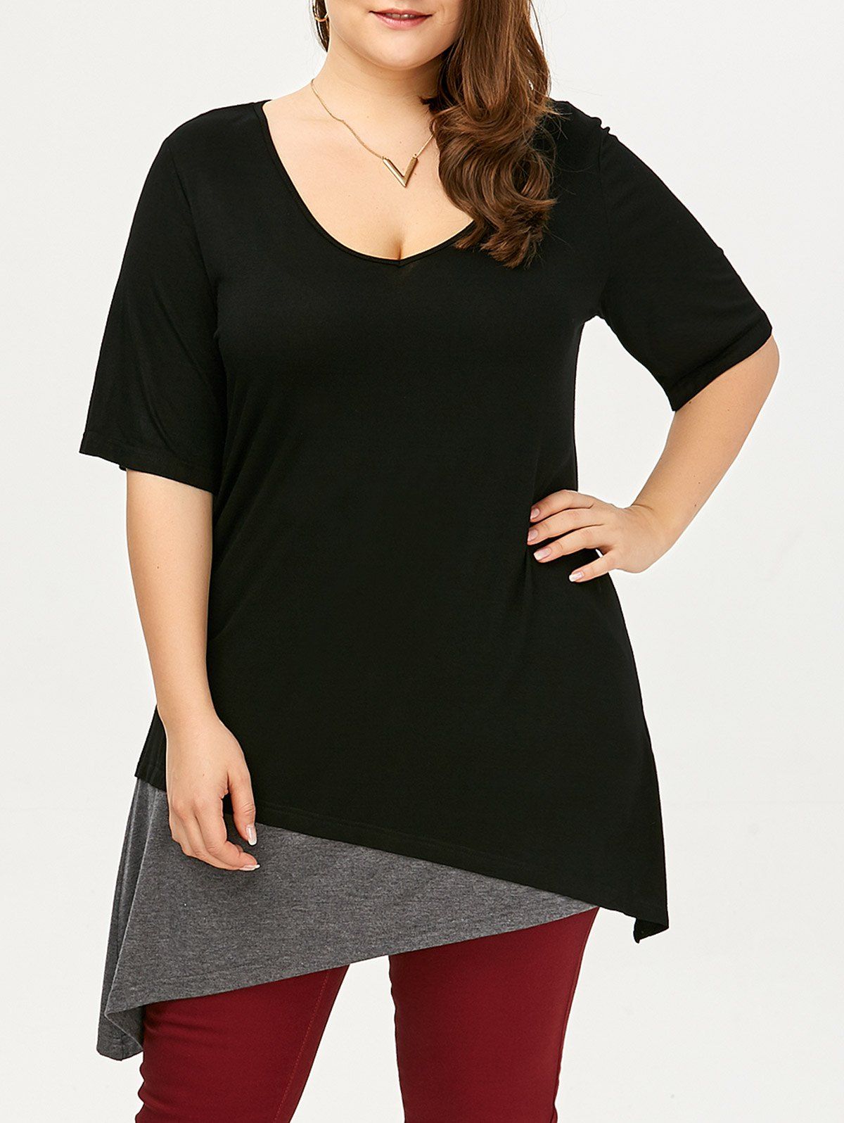 [41% OFF] 2021 Plus Size Asymmetric Longline Tunic Top In BLACK/GREY ...