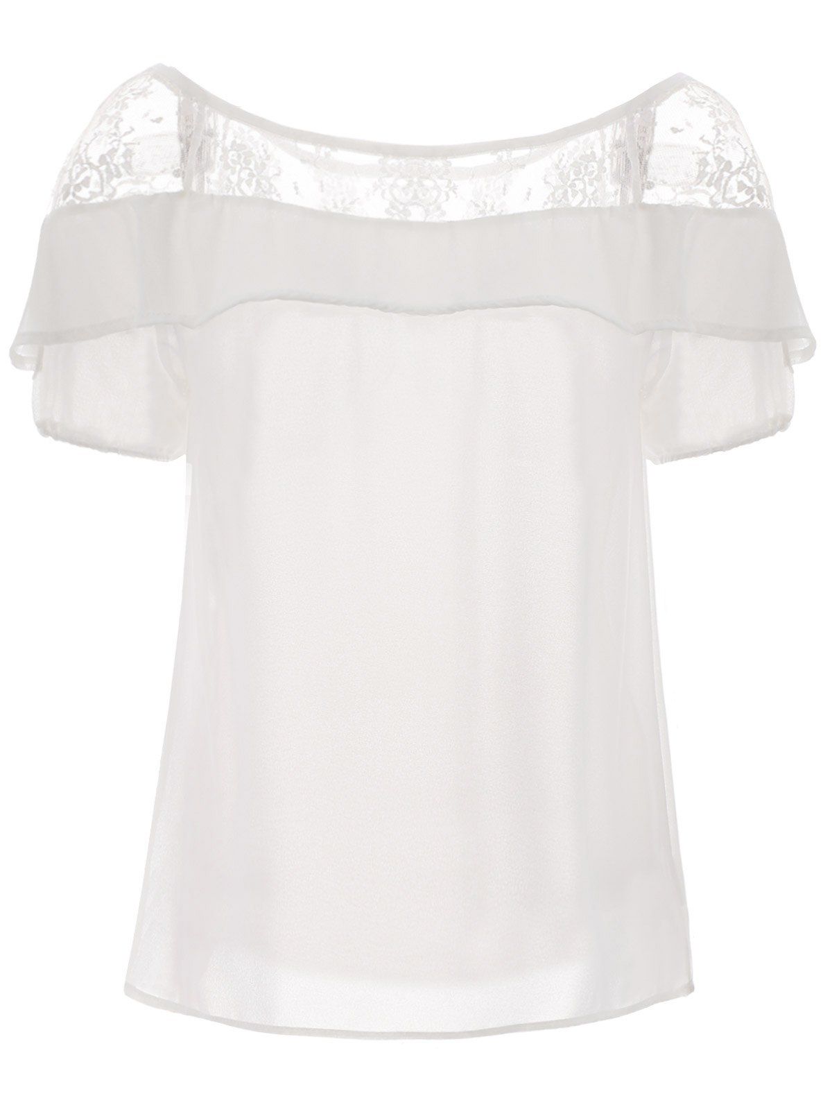 

Lace Trim Ruffle Top, White