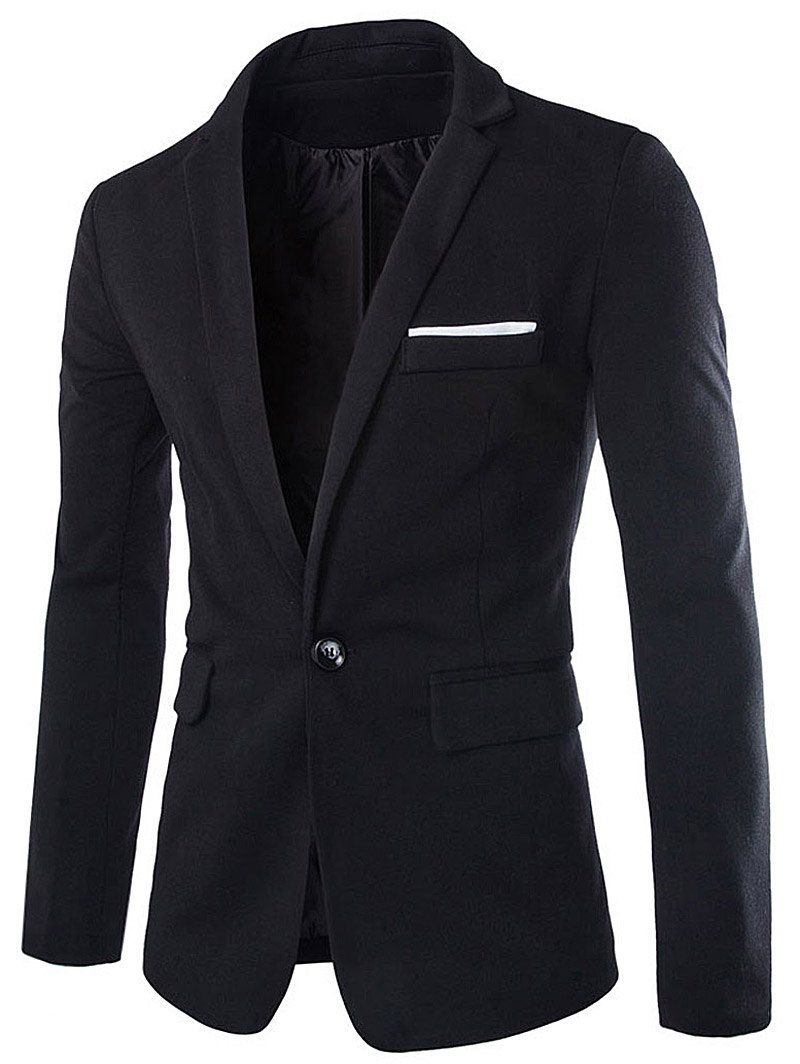 

Cotton Blends Lapel One Button Blazer, Black