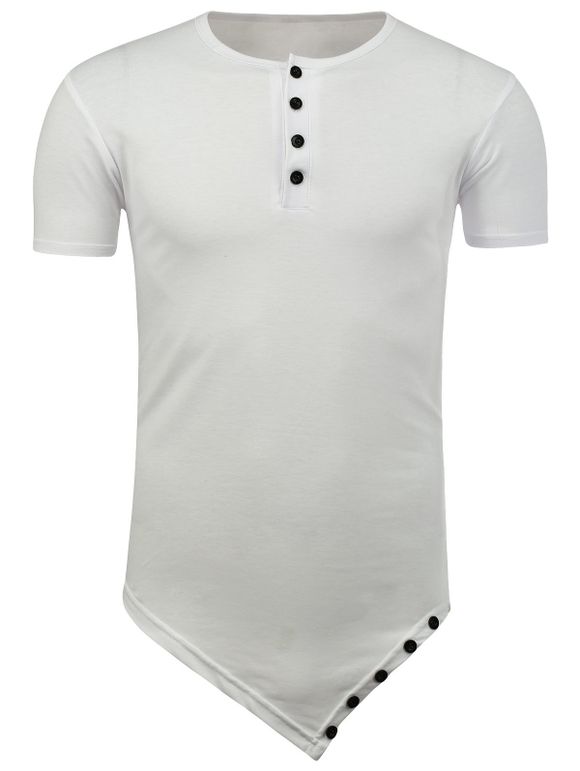 Demi-Bouton à manches courtes T-shirt asymétrique - Blanc 2XL